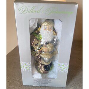 Dillards Vintage Hand blown Christmas Santa With Birds & Bird House Ornament